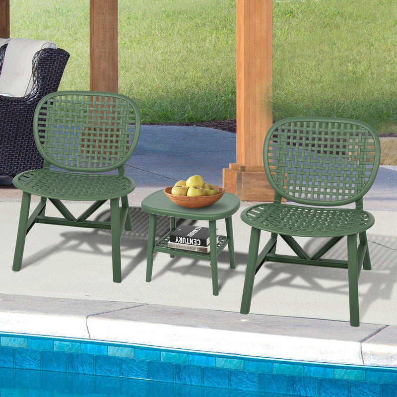 3 PCS Hollow Design Retro Outdoor Patio Tea Table and Chair Set - Green - Urban Living Furniture (Los Angeles, CA)