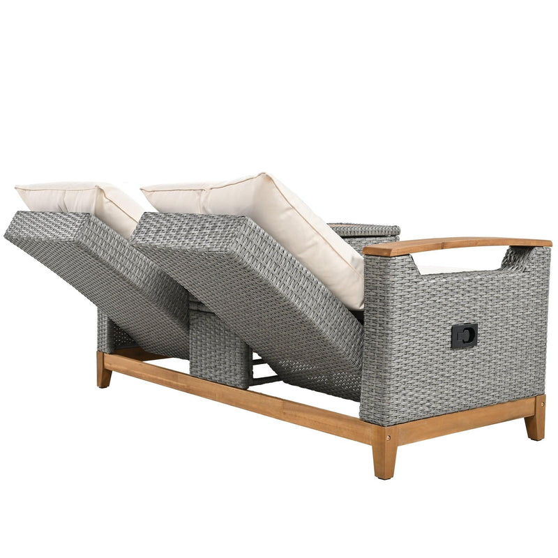 Outdoor Adjustable Rattan Loveseat withStorage Armrest with Beige Cushions - Urban Living Furniture (Los Angeles, CA)