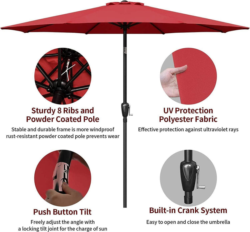 Simple Deluxe 9ft Outdoor Market Table Patio Umbrella with Button Tilt, Crank and 8 Sturdy Ribs for Garden - Red - Urban Living Furniture (Los Angeles, CA)