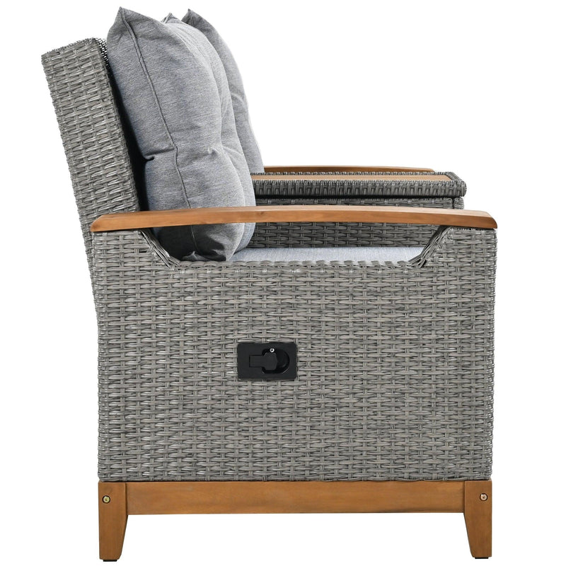 Outdoor Adjustable Rattan Loveseat withStorage Armrest with Gray Cushions - Urban Living Furniture (Los Angeles, CA)