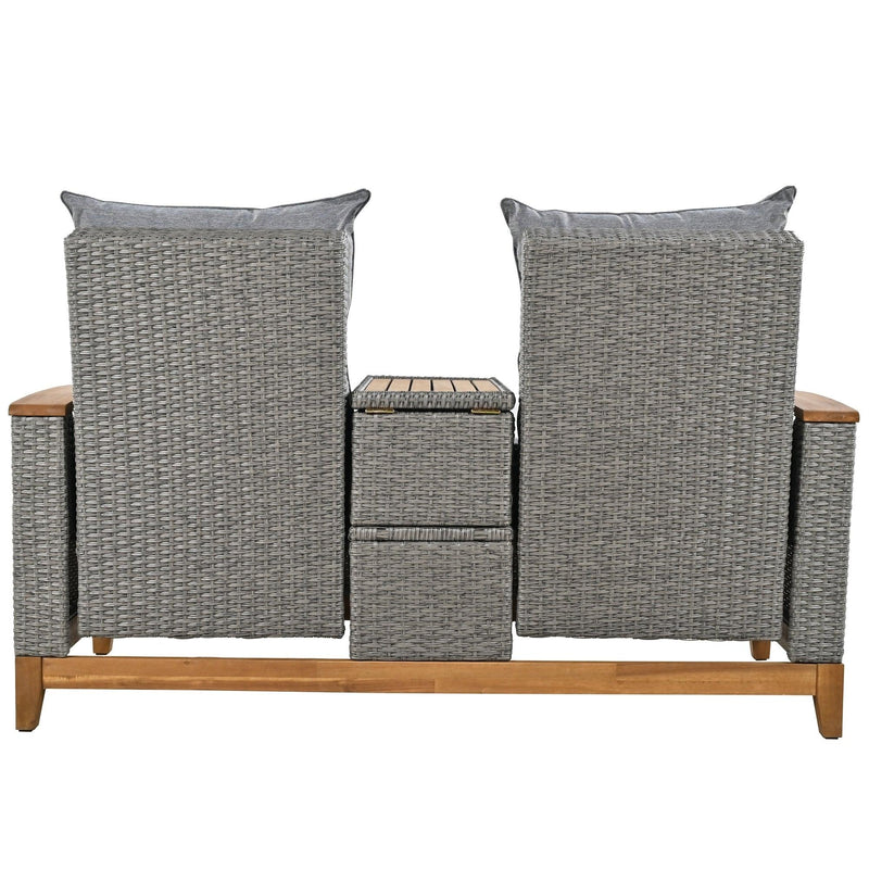 Outdoor Adjustable Rattan Loveseat withStorage Armrest with Gray Cushions - Urban Living Furniture (Los Angeles, CA)