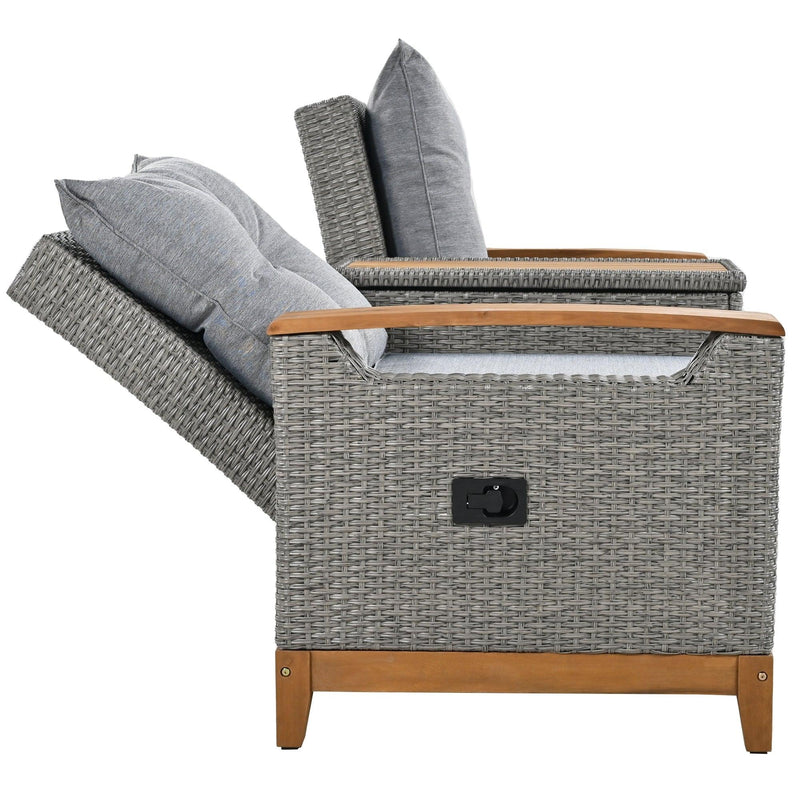 Outdoor Adjustable Rattan Loveseat withStorage Armrest with Gray Cushions - Urban Living Furniture (Los Angeles, CA)