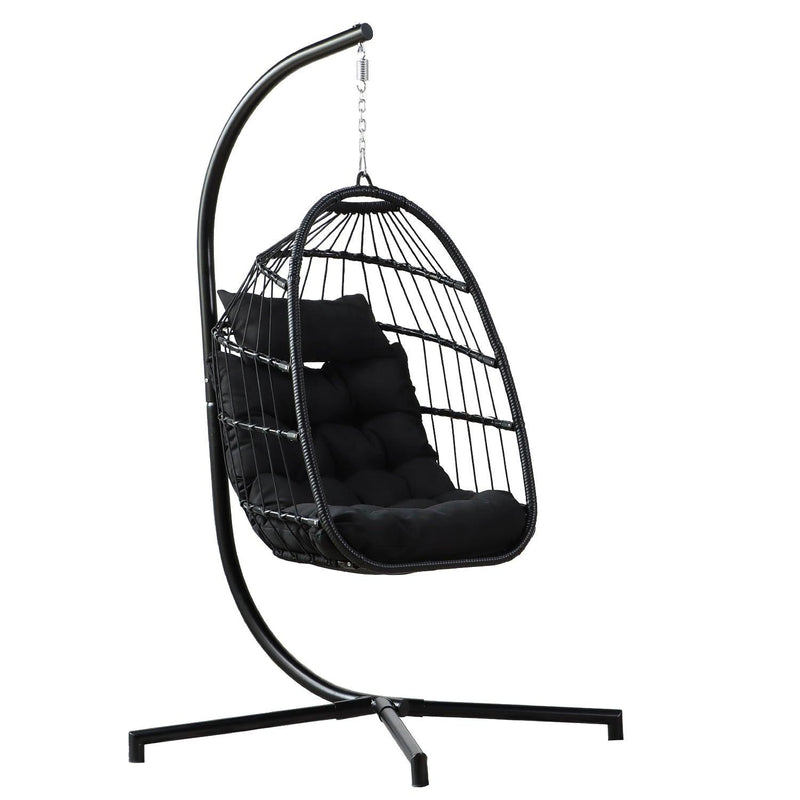 Indoor or Outdoor Hanging Egg Shaped Wicker Swing Hammock Chair with Stand - Urban Living Furniture (Los Angeles, CA)