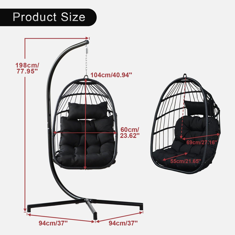 Indoor or Outdoor Hanging Egg Shaped Wicker Swing Hammock Chair with Stand - Urban Living Furniture (Los Angeles, CA)