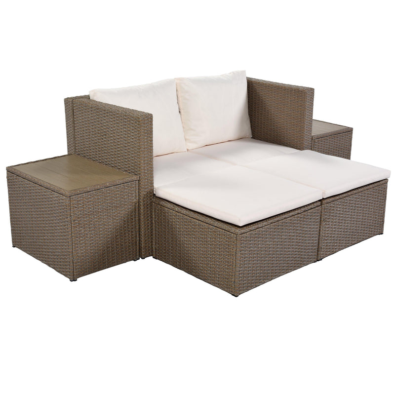 6 PCS Outdoor Garden PE Wicker Rattan Sectional Sofa Set with 2 Tea Tables and Beige Cushion - Urban Living Furniture (Los Angeles, CA)