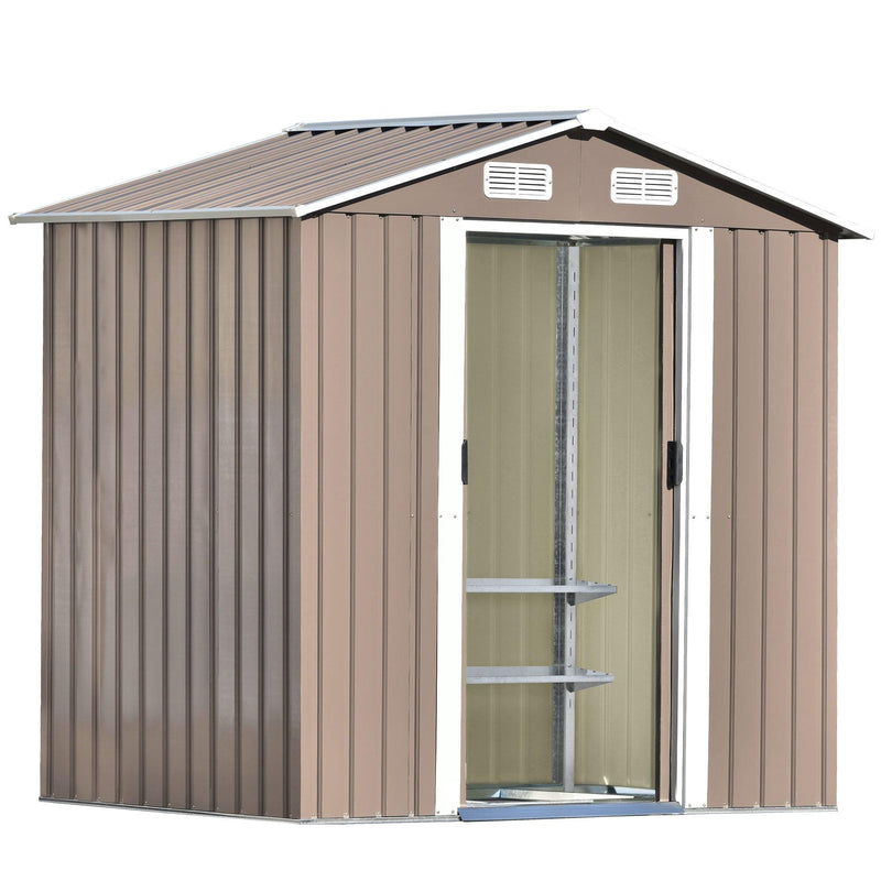 6ft x 4ft Outdoor Garden Shed with Metal Adjustable Shelf and Lockable Doors - Brown - Urban Living Furniture (Los Angeles, CA)