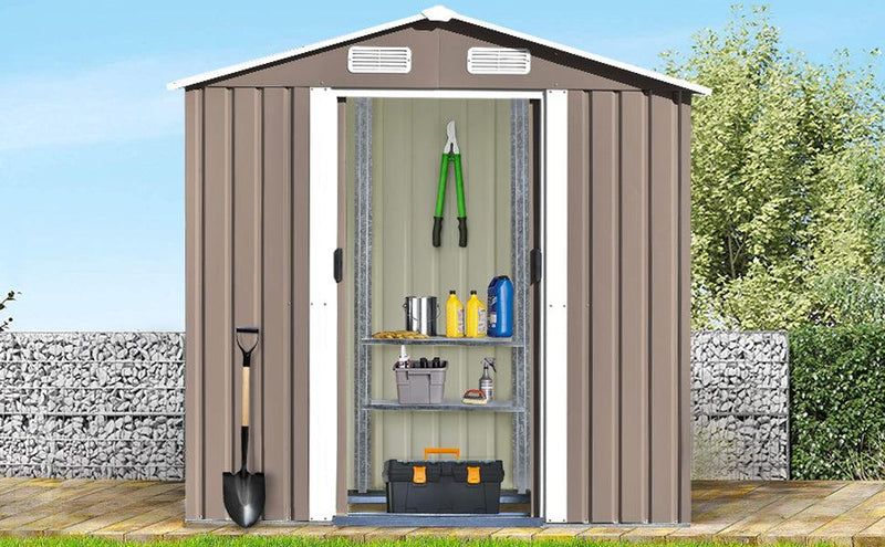 6ft x 4ft Outdoor Garden Shed with Metal Adjustable Shelf and Lockable Doors - Brown - Urban Living Furniture (Los Angeles, CA)