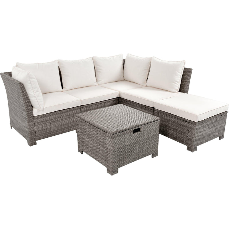 6 PCS Outdoor Wicker Rattan Arrangeable Sofa Set with Beige Cushions - Urban Living Furniture (Los Angeles, CA)