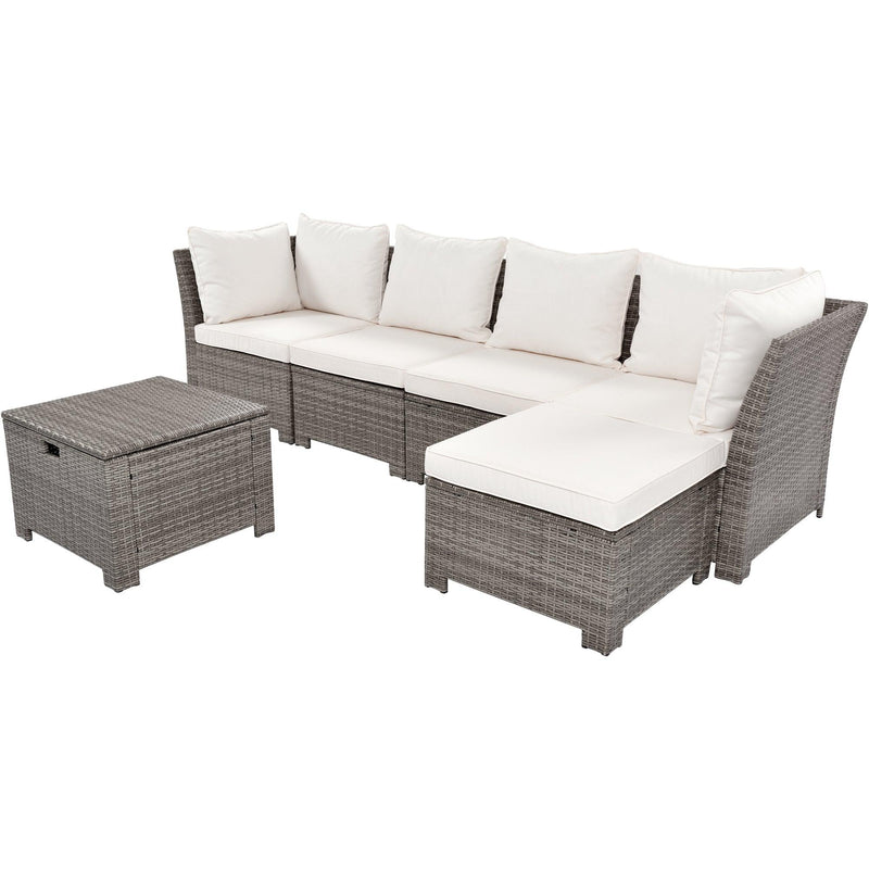 6 PCS Outdoor Wicker Rattan Arrangeable Sofa Set with Beige Cushions - Urban Living Furniture (Los Angeles, CA)