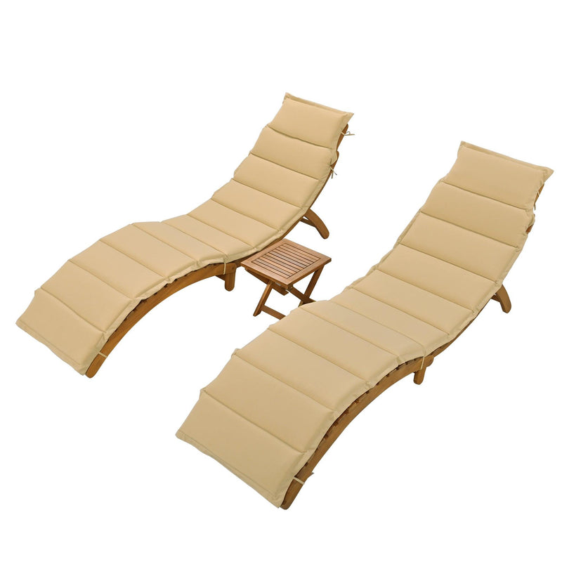 Outdoor Patio Wood Portable Extended Chaise Lounge Set with Foldable Tea Table and Brown Cushions - Urban Living Furniture (Los Angeles, CA)