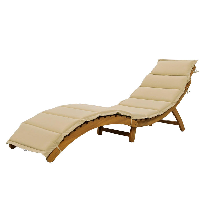 Outdoor Patio Wood Portable Extended Chaise Lounge Set with Foldable Tea Table and Brown Cushions - Urban Living Furniture (Los Angeles, CA)