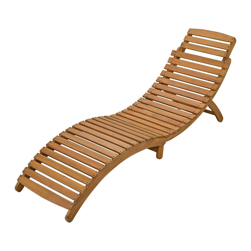 Outdoor Patio Wood Portable Extended Chaise Lounge Set with Foldable Tea Table and Brown Cushions - Urban Living Furniture (Los Angeles, CA)