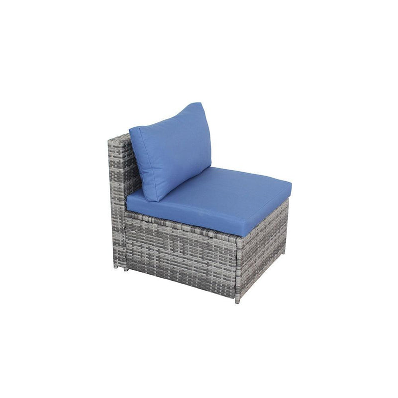 Outdoor Sectional Wicker Rattan Sofa Set with Blue Cushions