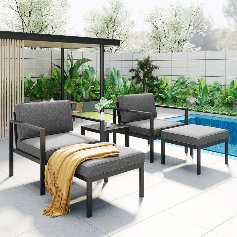 5 PCS Outdoor Patio Aluminum Alloy Conversation Set with Coffee Table and Gray Cushions