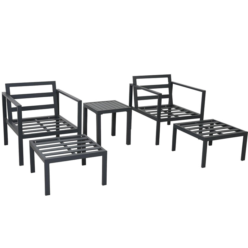 5 PCS Outdoor Patio Aluminum Alloy Conversation Set with Coffee Table and Gray Cushions