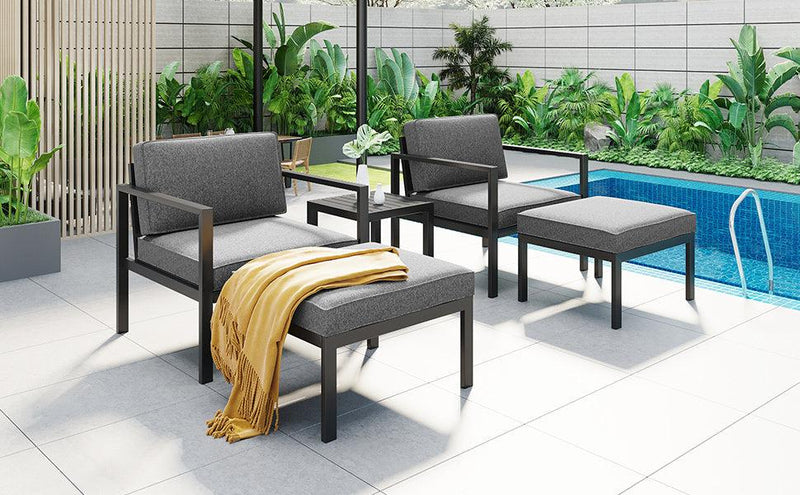 5 PCS Outdoor Patio Aluminum Alloy Conversation Set with Coffee Table and Gray Cushions