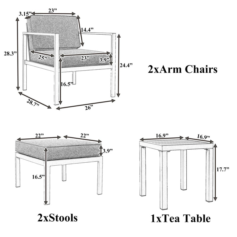 5 PCS Outdoor Patio Aluminum Alloy Conversation Set with Coffee Table and Gray Cushions - Urban Living Furniture (Los Angeles, CA)