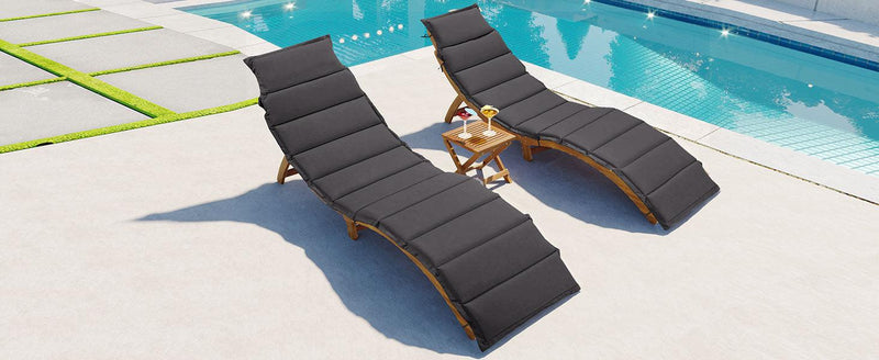 Outdoor Patio Wood Portable Extended Chaise Lounge Set with Foldable Tea Table and Dark Gray Cushions - Urban Living Furniture (Los Angeles, CA)