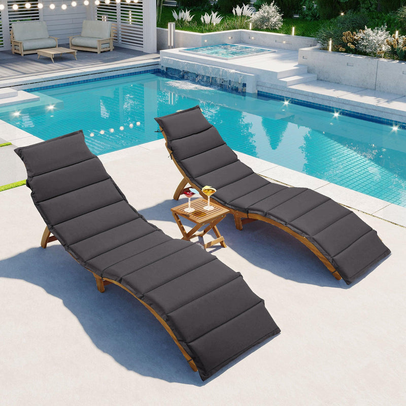 Outdoor Patio Wood Portable Extended Chaise Lounge Set with Foldable Tea Table and Dark Gray Cushions - Urban Living Furniture (Los Angeles, CA)