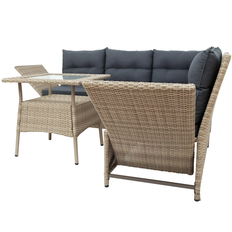 4 PCS Outdoor Patio All Weather PE Wicker Rattan Lsectional - Beige Rattan and Gray Cushions - Urban Living Furniture (Los Angeles, CA)