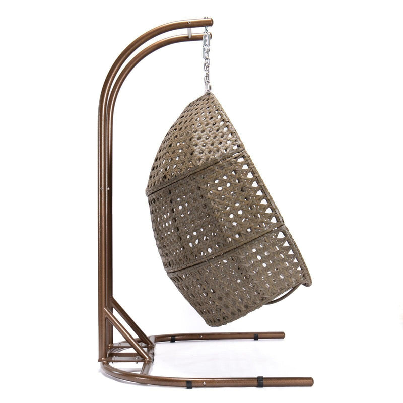 Brown Rattan Wicker Hanging Double-Seat Swing Chair with Stand and Beige Cushion - Urban Living Furniture (Los Angeles, CA)