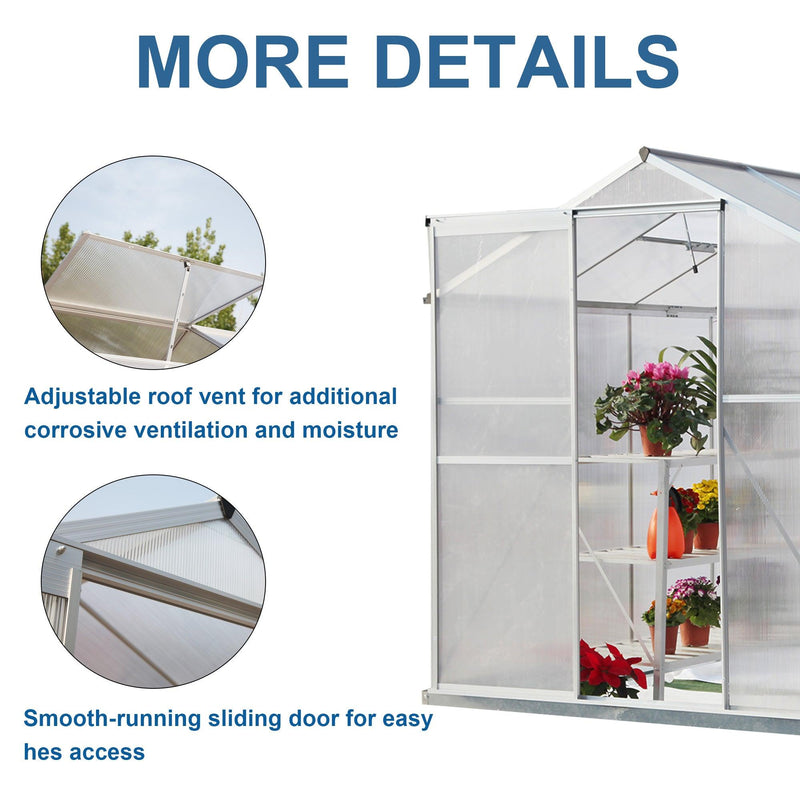 6ft x 8ft Walk-in Greenhouse with Heavy Duty Aluminum Frame and 4mm UV Polycarbonate Panels - Urban Living Furniture (Los Angeles, CA)