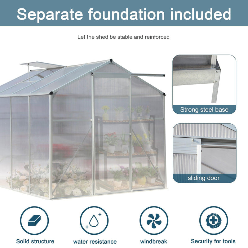 6ft x 8ft Walk-in Greenhouse with Heavy Duty Aluminum Frame and 4mm UV Polycarbonate Panels - Urban Living Furniture (Los Angeles, CA)