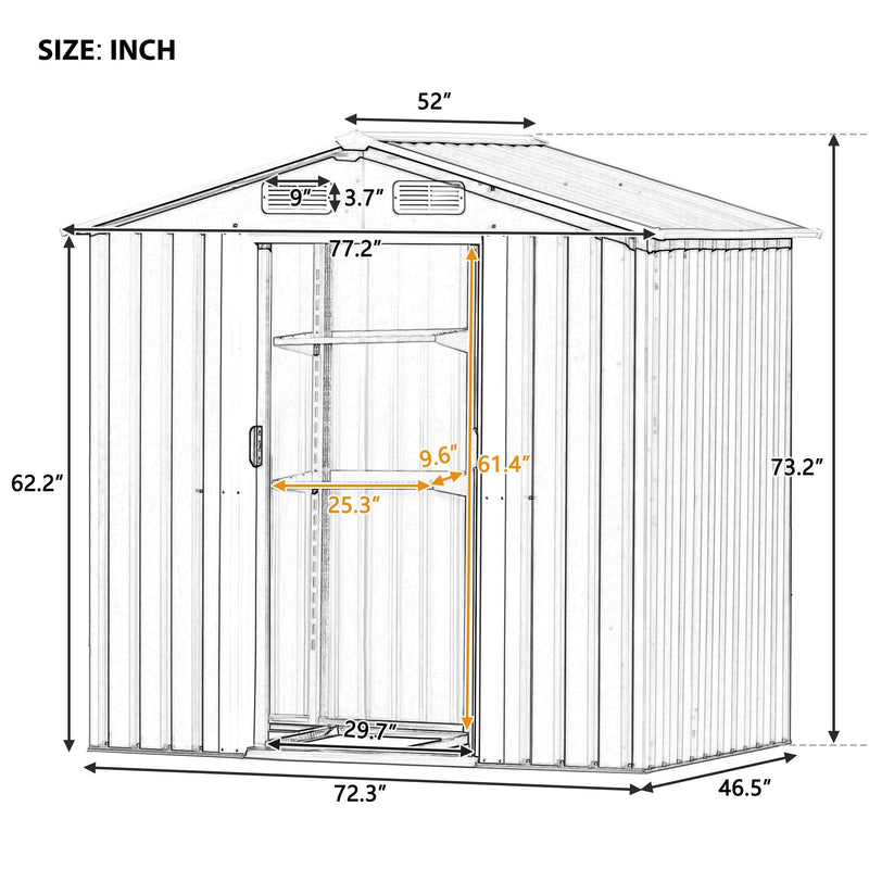 6ft x 4ft Outdoor Garden Shed with Metal Adjustable Shelf and Lockable Doors - Brown