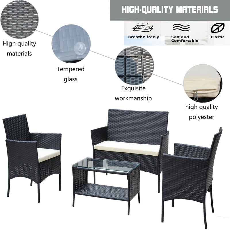4 PCS Outdoor Patio Seating Group with Beige Cushioned Seat