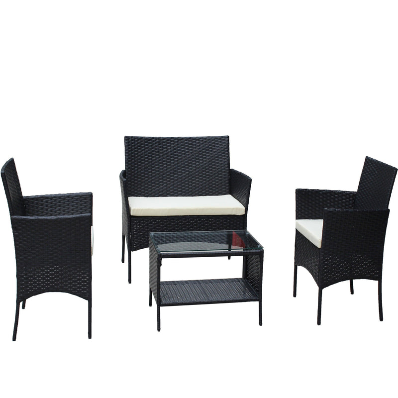 4 PCS Outdoor Patio Seating Group with Beige Cushioned Seat