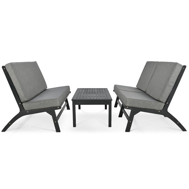 4 PCS Outdoor Patio V-shaped Black Acacia Solid Wood and Gray Cushions - Urban Living Furniture (Los Angeles, CA)