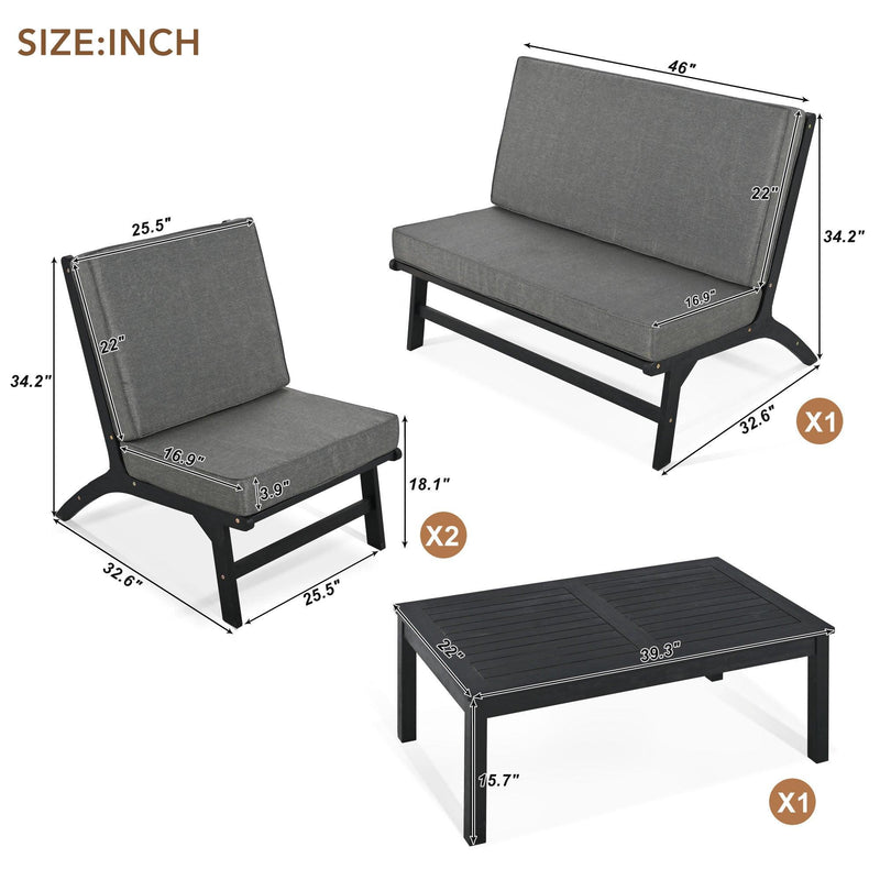 4 PCS Outdoor Patio V-shaped Black Acacia Solid Wood and Gray Cushions - Urban Living Furniture (Los Angeles, CA)