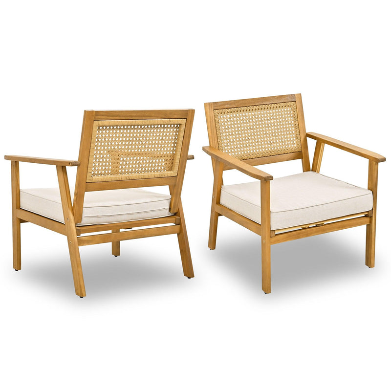 4 PCS Outdoor Living Space Acacia Wood Furniture Set with Mesh Design and Beige Cushions - Urban Living Furniture (Los Angeles, CA)