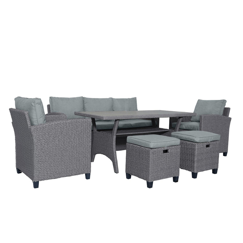 6 PCS Outdoor Patio Gray Rattan Wicker Dining Set with Gray Cushions - Urban Living Furniture (Los Angeles, CA)