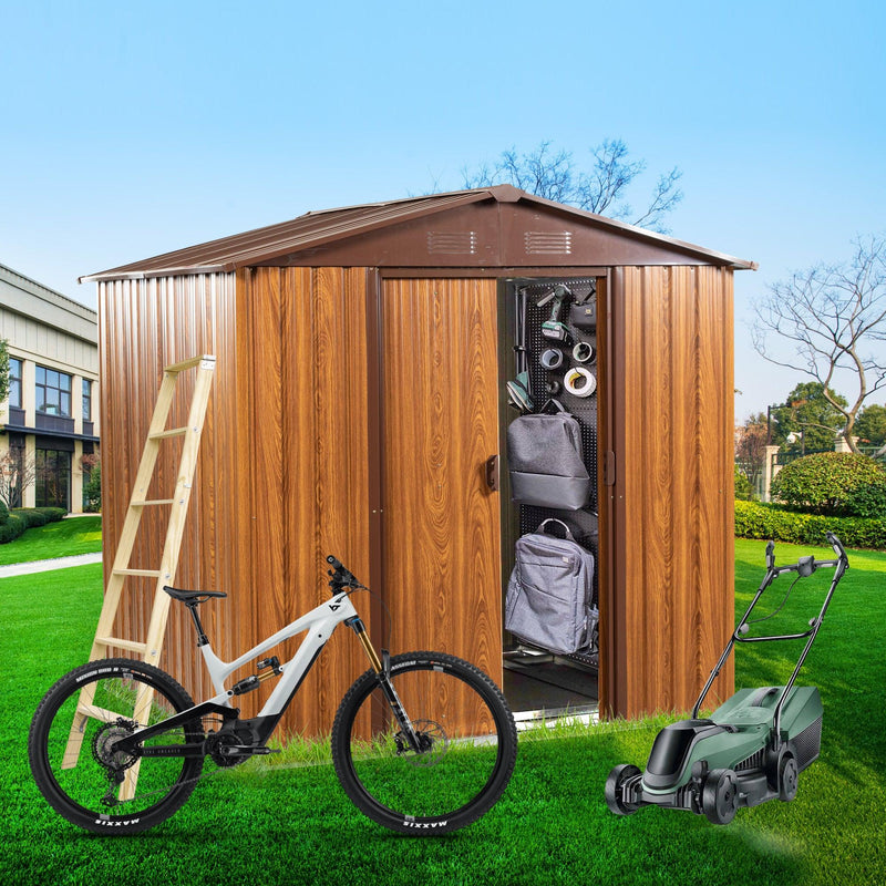 6ft x 6ft MetalStorage Shed with Woodgrain Design and Coffee Color Trim - Urban Living Furniture (Los Angeles, CA)