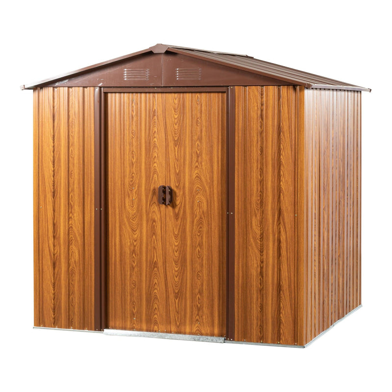 6ft x 6ft MetalStorage Shed with Woodgrain Design and Coffee Color Trim
