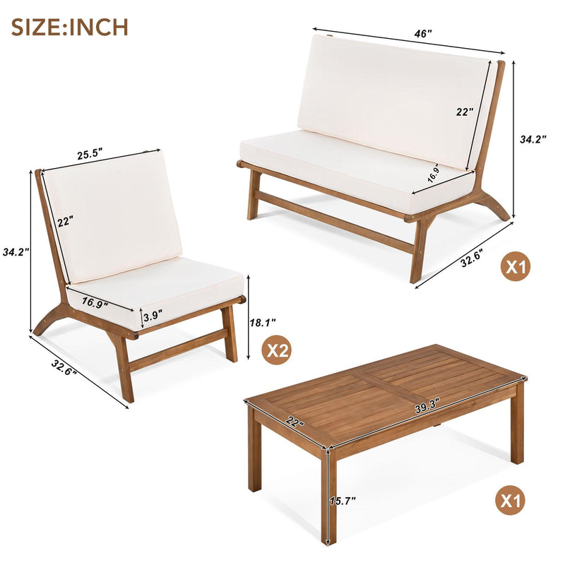 4 PCS Outdoor Patio V-shaped Brown Acacia Solid Wood and Beige Cushions - Urban Living Furniture (Los Angeles, CA)