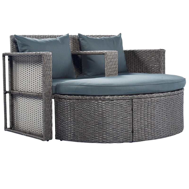 2 PCS OutdoorAll-Weather PE Wicker Rattan Seating Set with Half-moon Side Table and Gray Cushions - Urban Living Furniture (Los Angeles, CA)