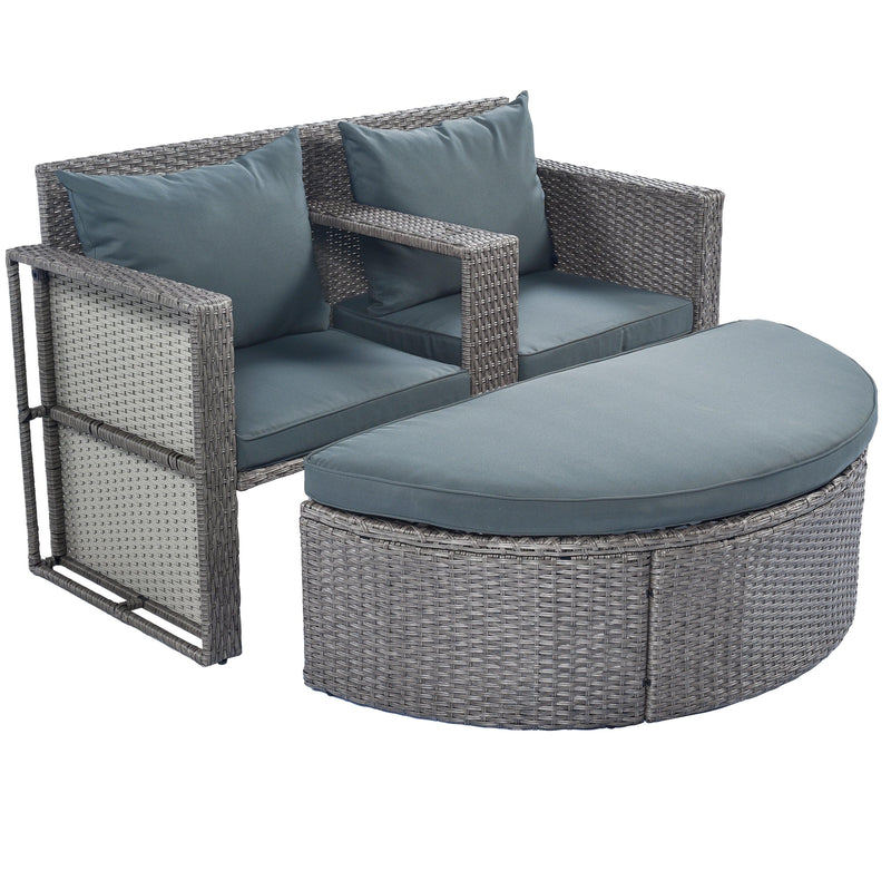 2 PCS OutdoorAll-Weather PE Wicker Rattan Seating Set with Half-moon Side Table and Gray Cushions - Urban Living Furniture (Los Angeles, CA)