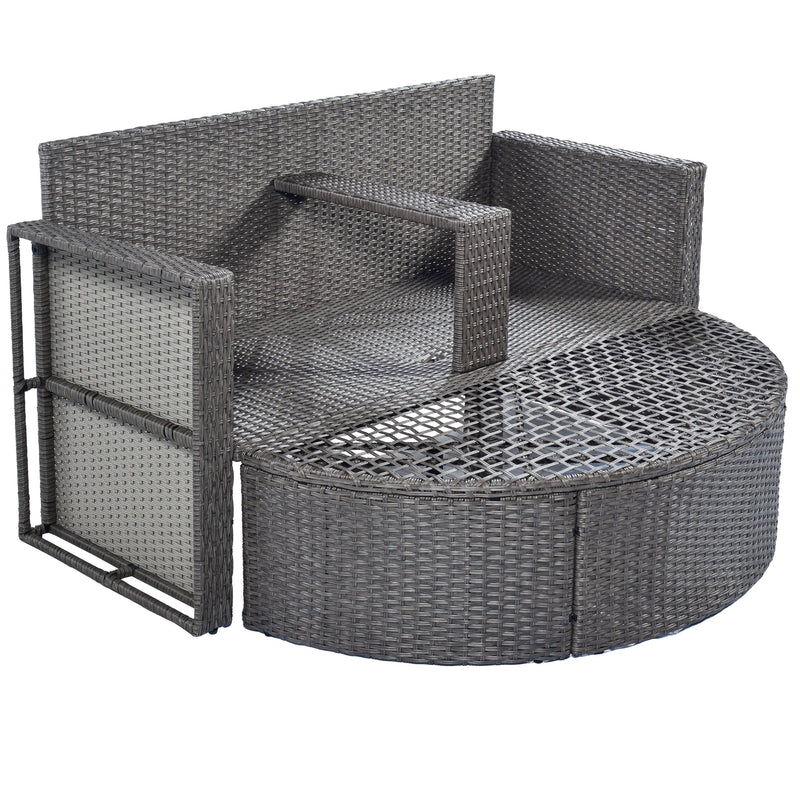 2 PCS OutdoorAll-Weather PE Wicker Rattan Seating Set with Half-moon Side Table and Gray Cushions - Urban Living Furniture (Los Angeles, CA)