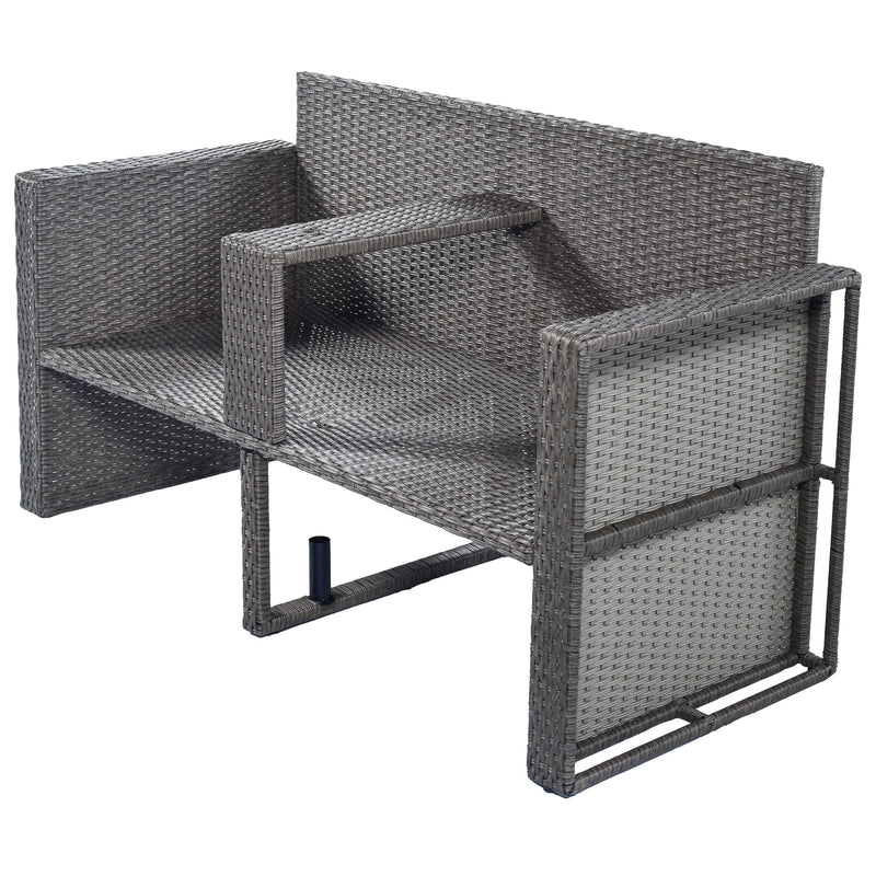 2 PCS OutdoorAll-Weather PE Wicker Rattan Seating Set with Half-moon Side Table and Gray Cushions - Urban Living Furniture (Los Angeles, CA)