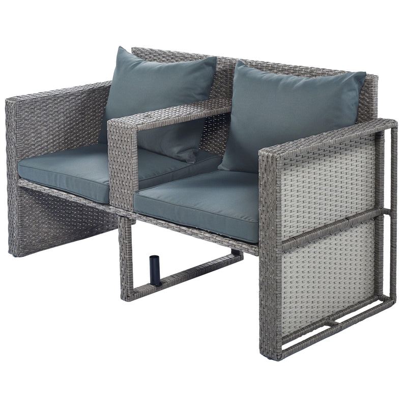 2 PCS OutdoorAll-Weather PE Wicker Rattan Seating Set with Half-moon Side Table and Gray Cushions - Urban Living Furniture (Los Angeles, CA)