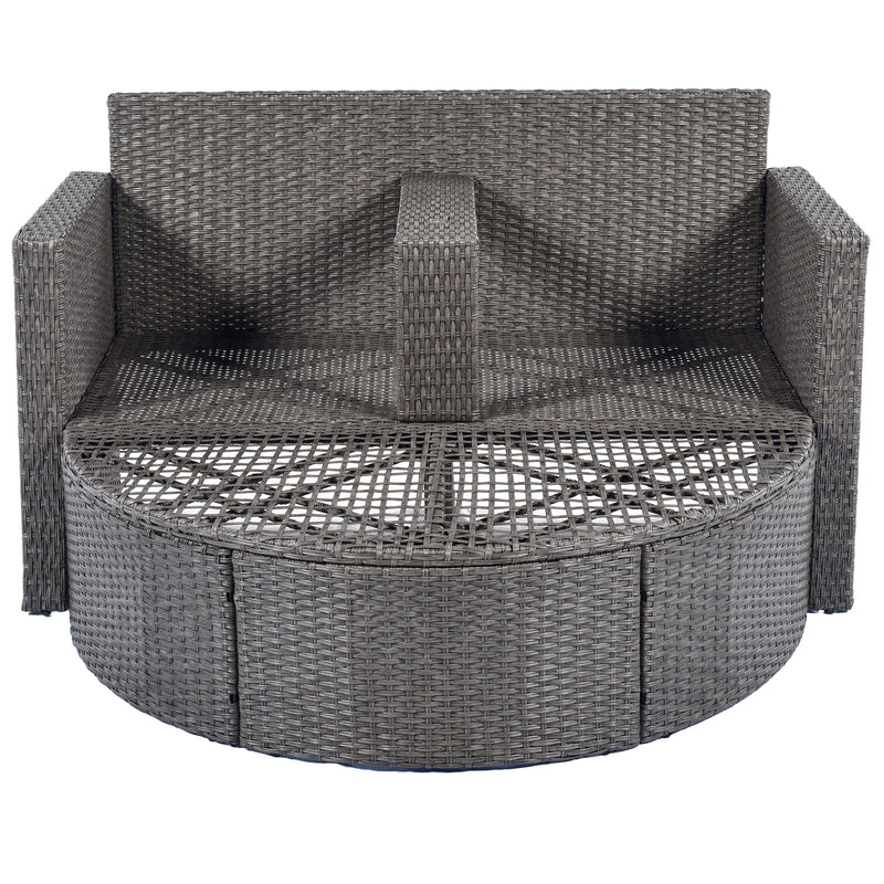 2 PCS OutdoorAll-Weather PE Wicker Rattan Seating Set with Half-moon Side Table and Gray Cushions - Urban Living Furniture (Los Angeles, CA)