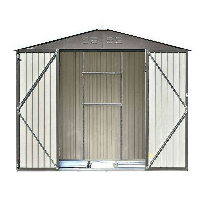 8ft x 6ft Outdoor Garden Lean-to Shed with Metal Adjustable Shelf and Lockable Doors - Gray