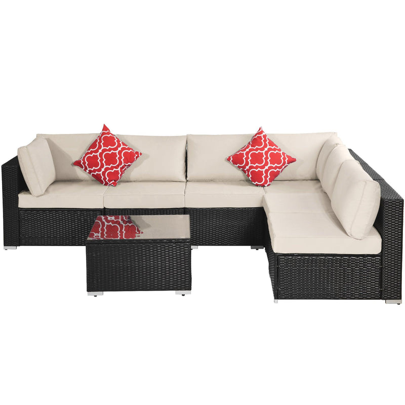 7 PCS Outdoor Garden Patio Furniture PE Rattan Wicker Cushioned Sofa Sets with 2 Pillows and Coffee Table