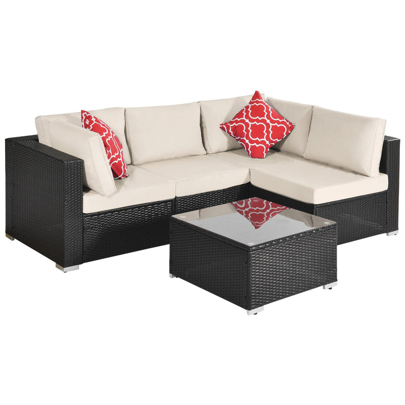 5 PCS Outdoor Garden Patio PE Rattan Wicker Cushioned Sofa Sets with 2 Pillows and Coffee Table