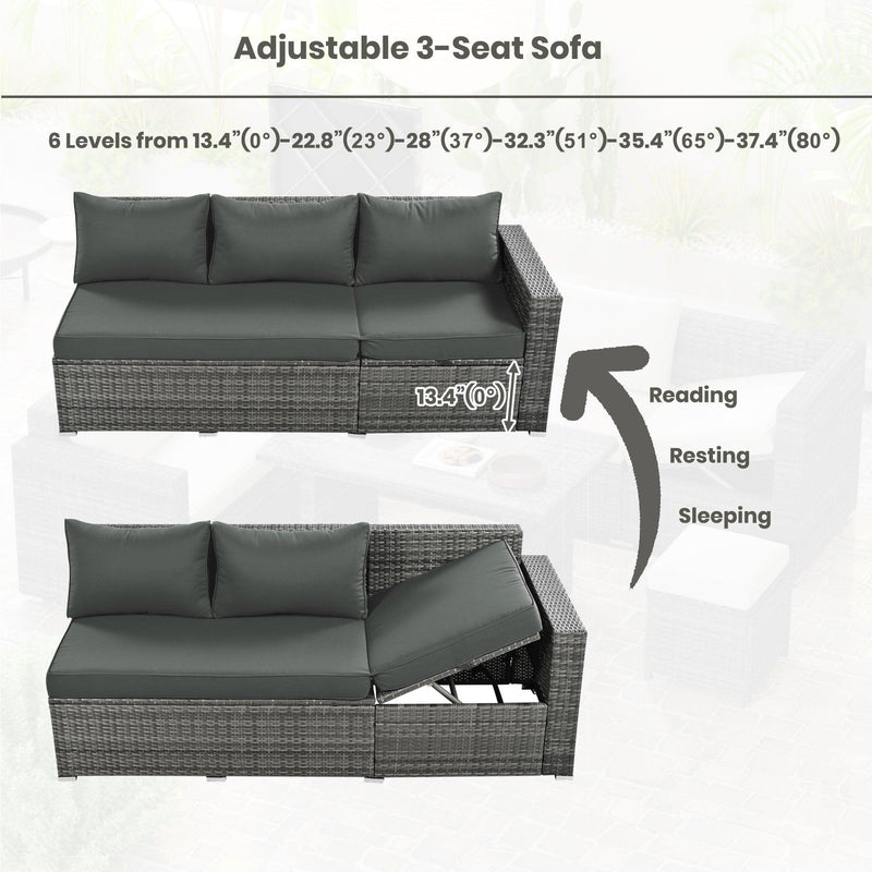 6 PCS Outdoor All Weather PE Rattan Sofa Set  with Adjustable Seat,Storage Box, Tempered Glass Top Table, and Gray Cushions - Urban Living Furniture (Los Angeles, CA)