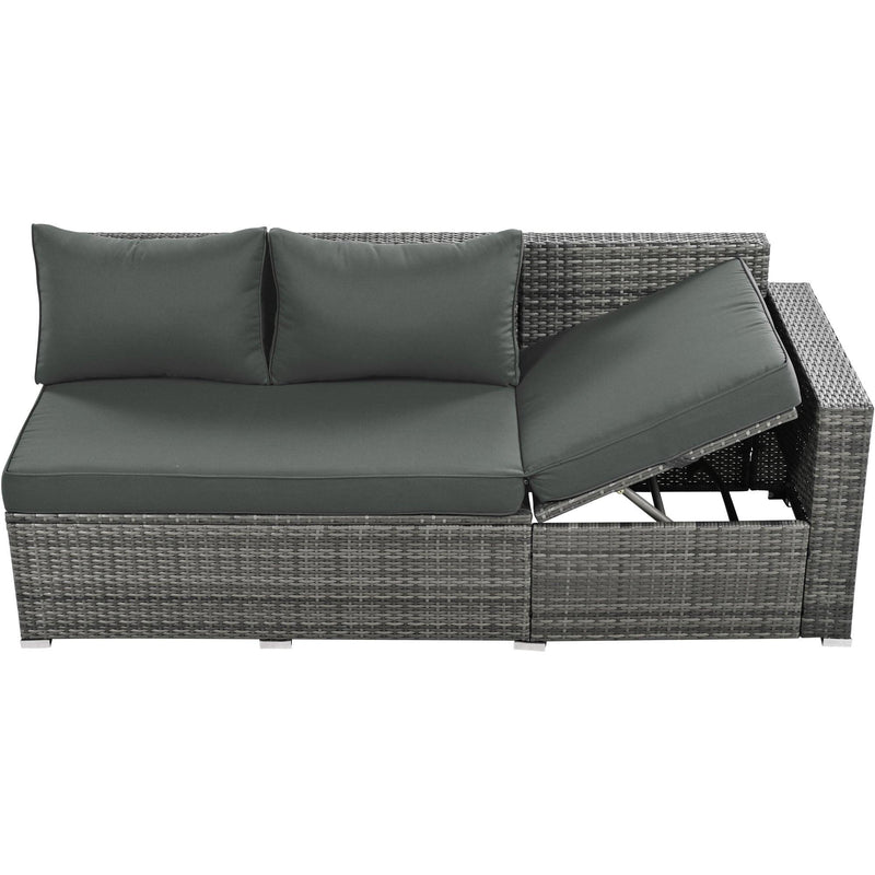 6 PCS Outdoor All Weather PE Rattan Sofa Set  with Adjustable Seat,Storage Box, Tempered Glass Top Table, and Gray Cushions - Urban Living Furniture (Los Angeles, CA)