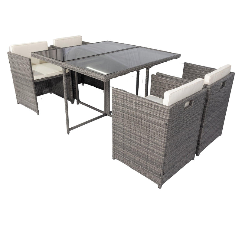 5 PCS Outdoor Patio Rattan Dining Sets with Glass Table and Cushioned Seating