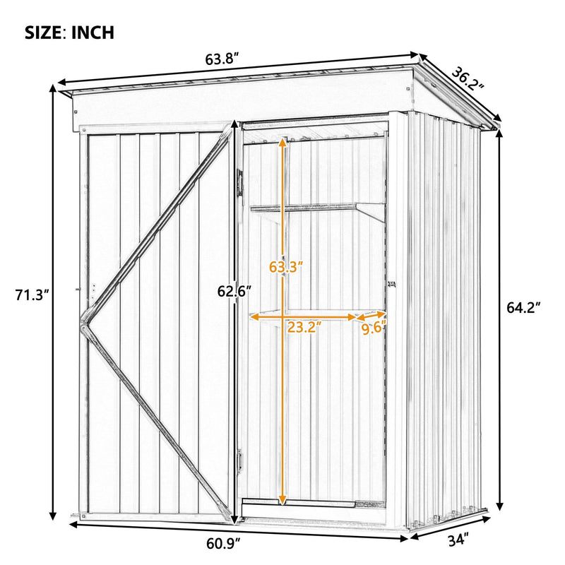 5ft x 3ft Outdoor Garden Lean-to Shed with Metal Adjustable Shelf and Lockable Door
